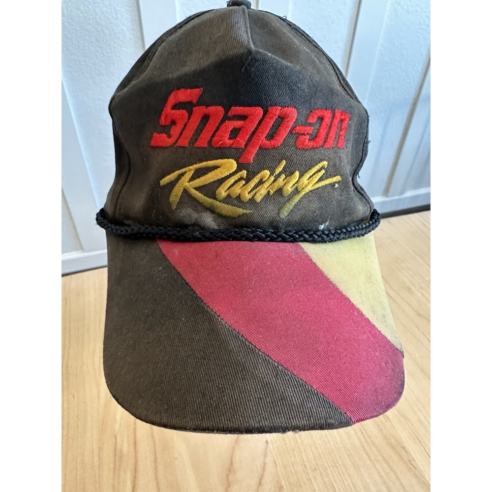 Vintage Snap-on Racing Hat Cap Snapback Black Red Yellow Embroidered Mens 90s